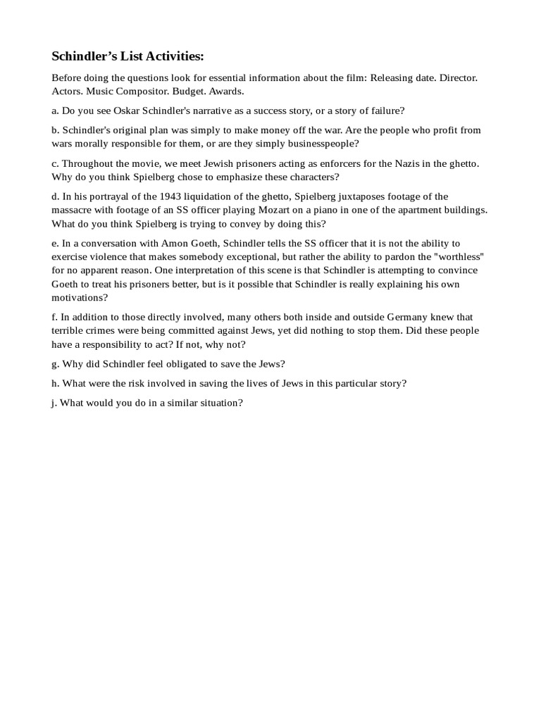 Analyzing Themes of Morality, Responsibility and Humanity in Schindler