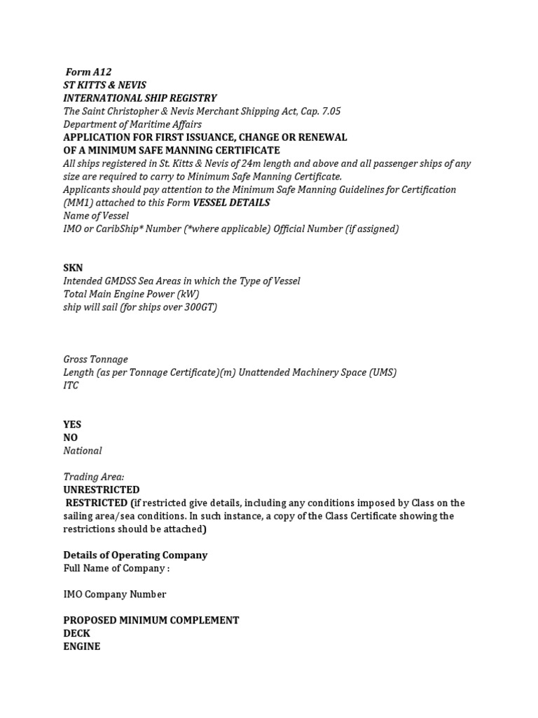 A12 Form for Manning Certificate Application | PDF | Sea Captain | Shipping