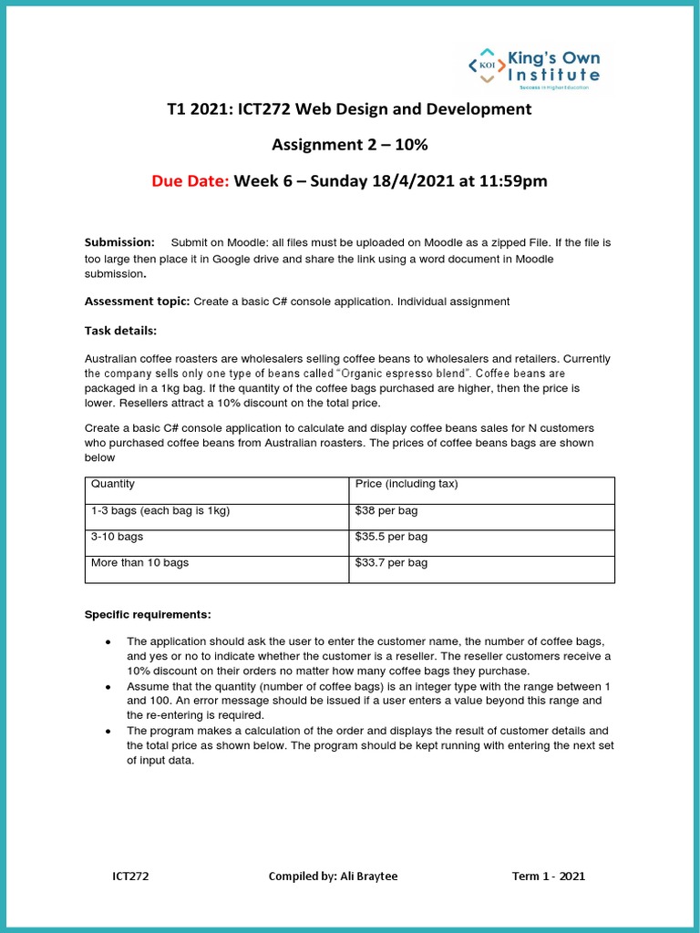 Due Date:: T1 2021: ICT272 Web Design and Development Assignment 2 - 10 ...