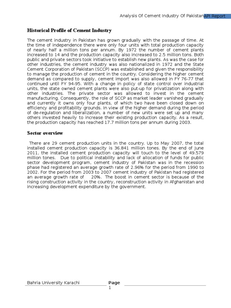 Cement Industry Overview in Pakistan | PDF
