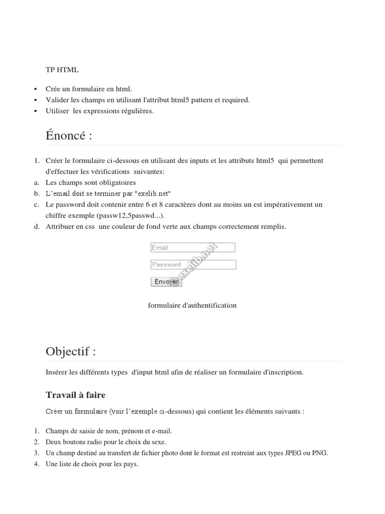 Formulaire HTML d'inscription et validation | PDF