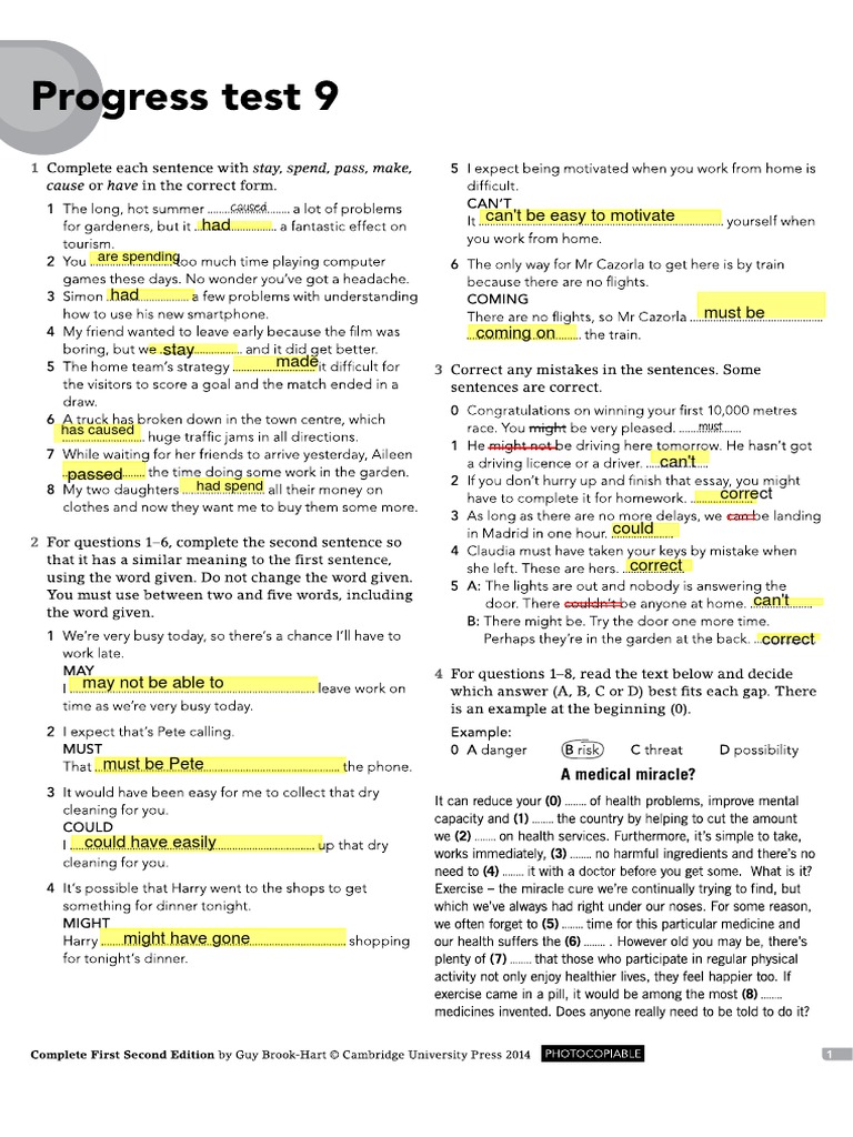 Unit 9 Progress Test Answer Key | PDF