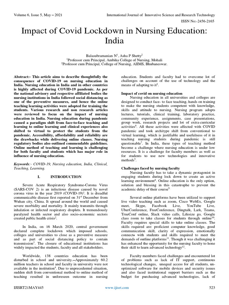 COVID-19's Impact on Nursing Education in India | PDF | Nursing ...