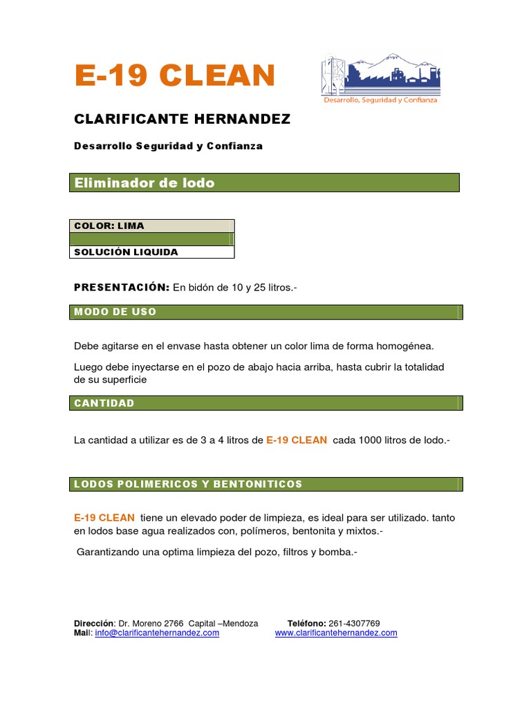 Ficha Tecnica E19 CLEAN PDF