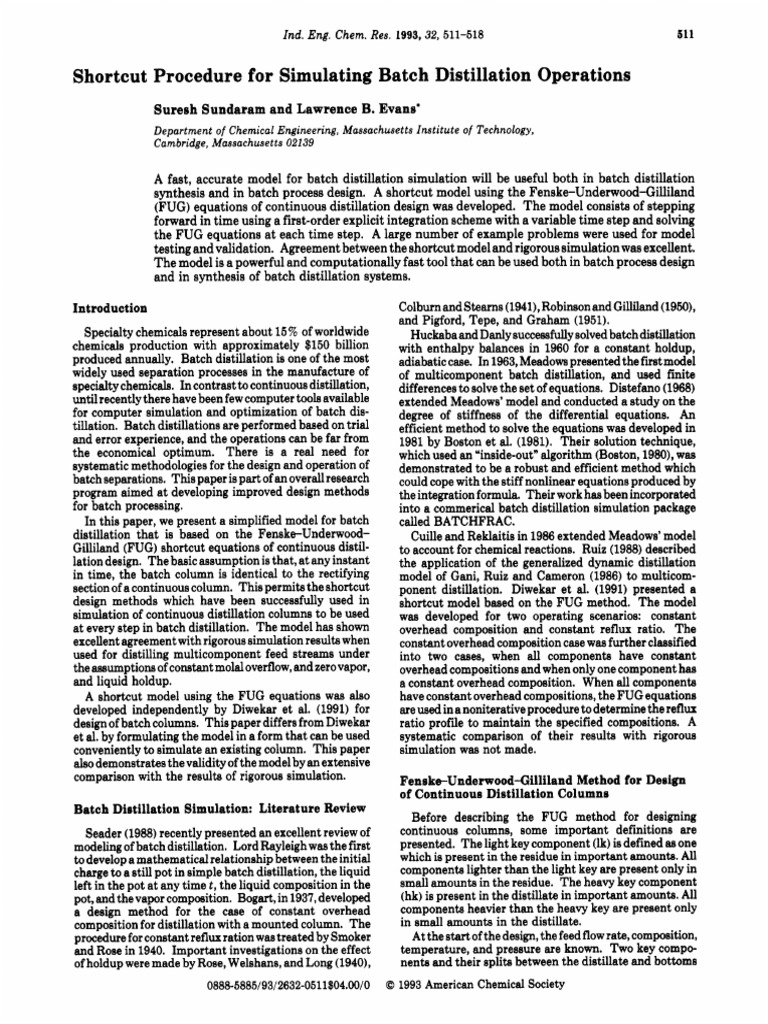 Batch Distillation Simulation Model | PDF | Distillation | Separation ...