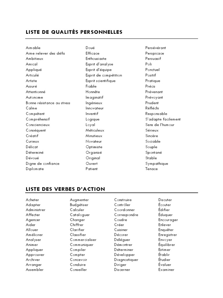 Liste Qualites | PDF