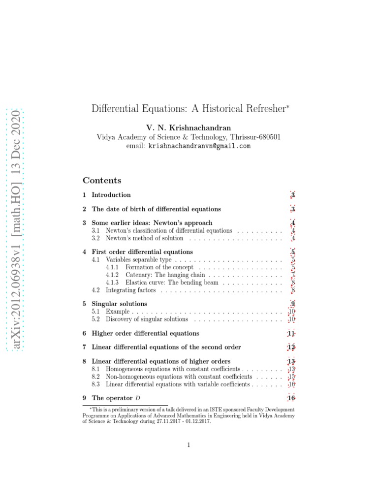 Differential Equations A Historical Refresher PDF Ordinary
