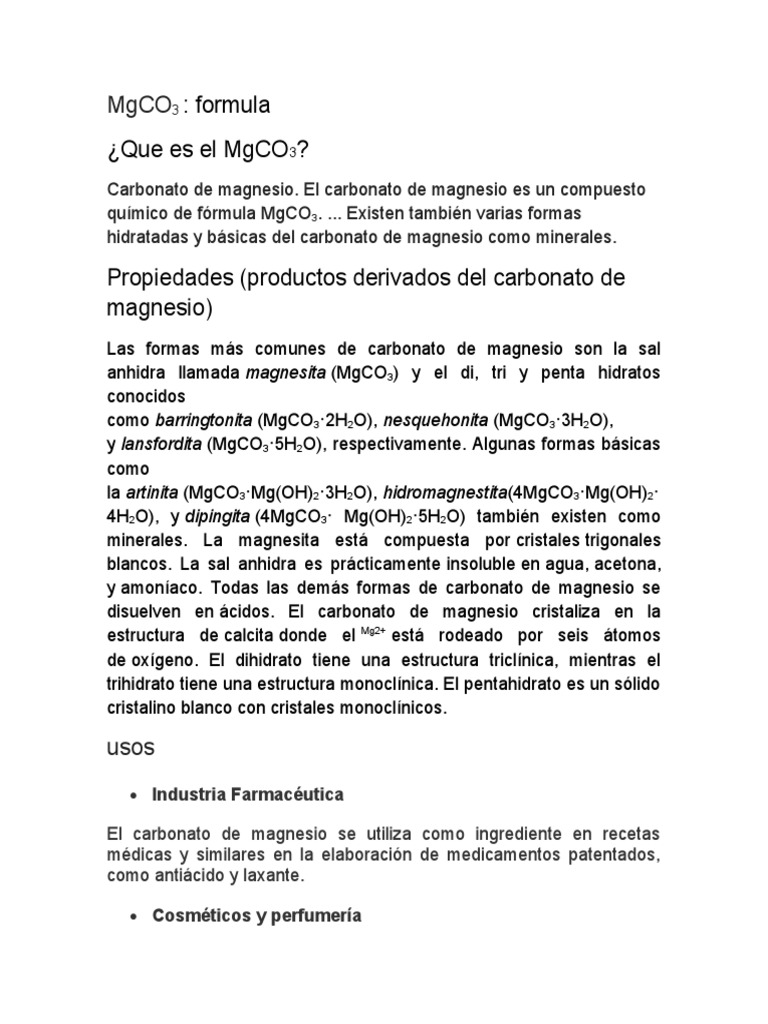 Quimica Carbonato de Magnesio | PDF | Compuestos químicos | Átomos