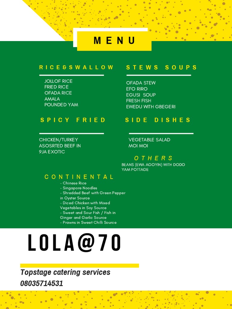 Sample Food Menu | PDF