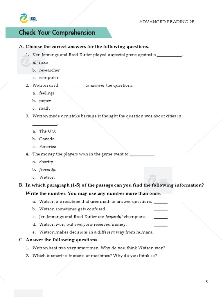 Check Your Comprehension: A. Choose The Correct Answers For The ...