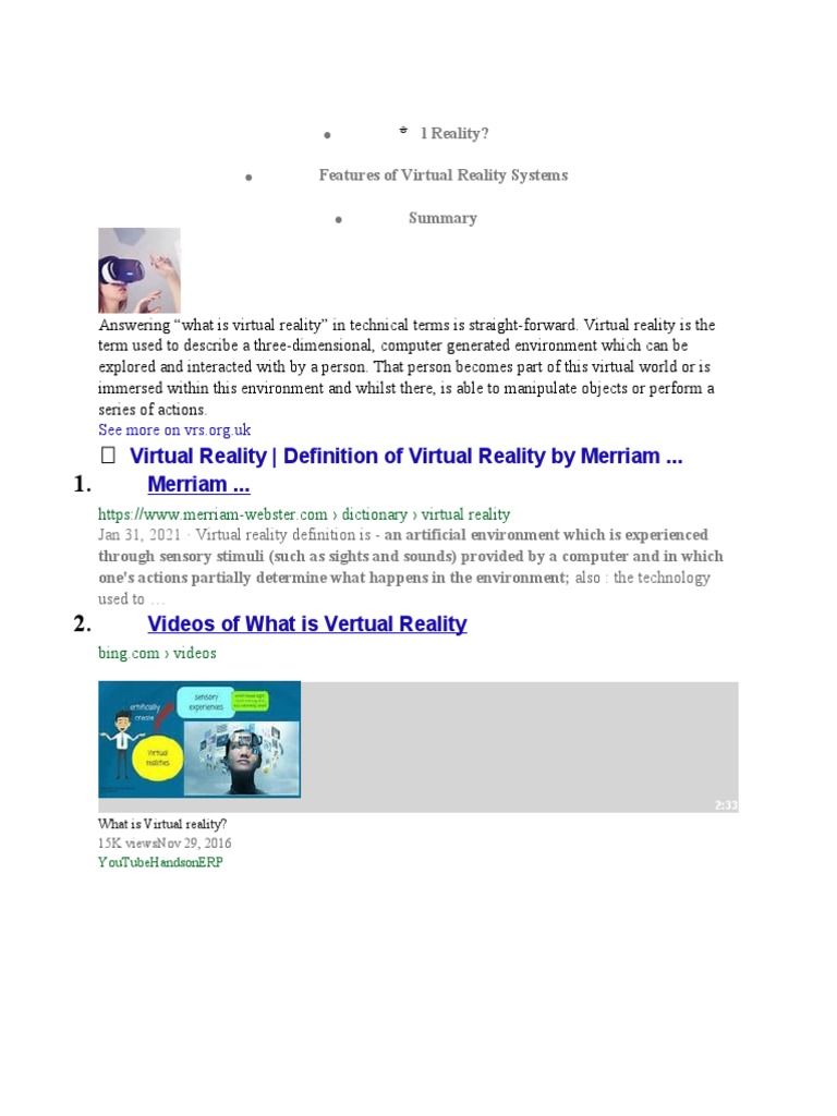 Virtual Reality Definition of Virtual Reality by Merriam Merriam .. PDF Virtual