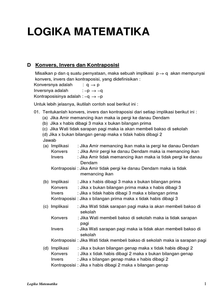 Konvers, Invers, dan Kontraposisi Logika | PDF
