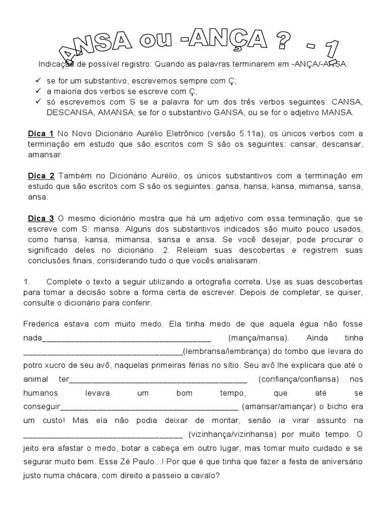 Ansa, Ança | PDF | Palavra | Cavalos