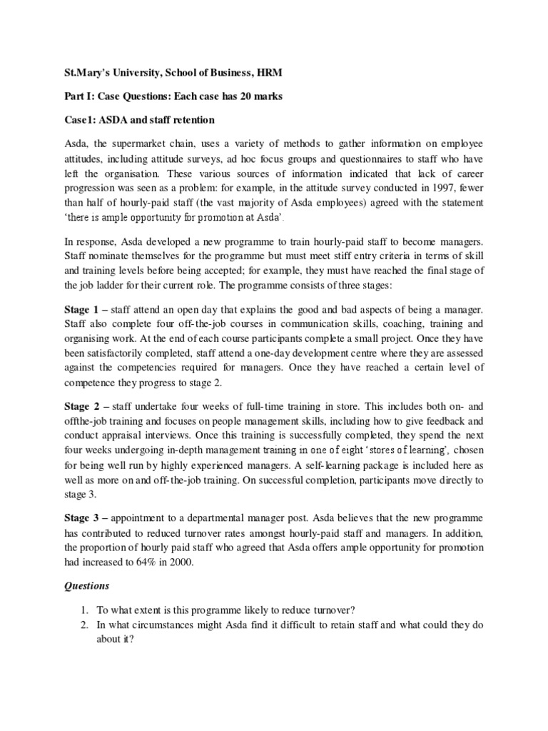 ASDA Staff Retention Strategies Analysis | PDF | Nursing | Performance ...