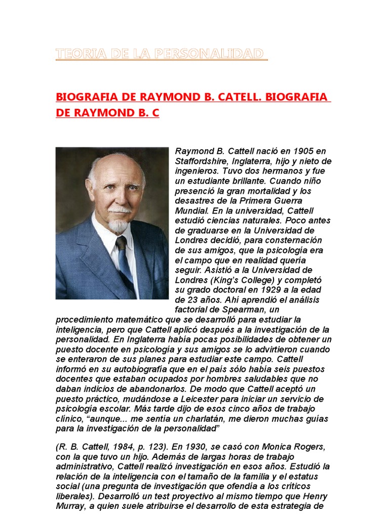 Biografia de Raymond B. Catell. Biografia de Raymond B. C | PDF ...