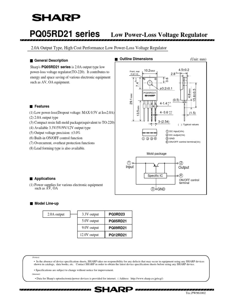 PQ05RD21 Series: Low Power-Loss Voltage Regulator | PDF | Physical ...