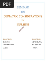 Geriatric Considerations IN Nursing: Seminar ON