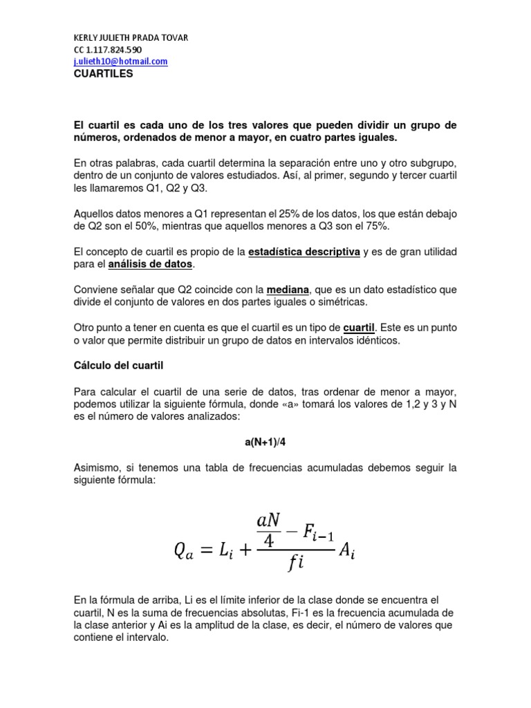 Cálculo y Definición de Cuartiles | PDF | Ciencia y matemáticas