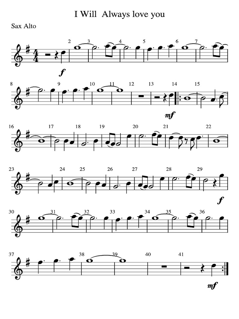I Will Always Love You - Sax Alto Solo | PDF