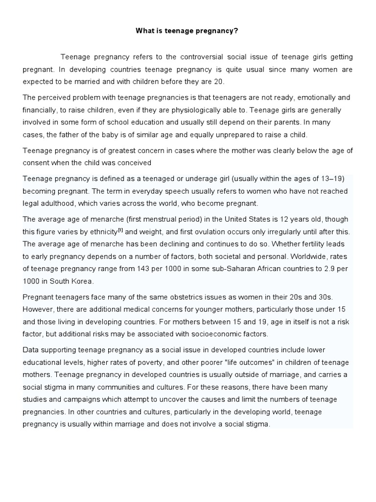 What is teenage pregnancy