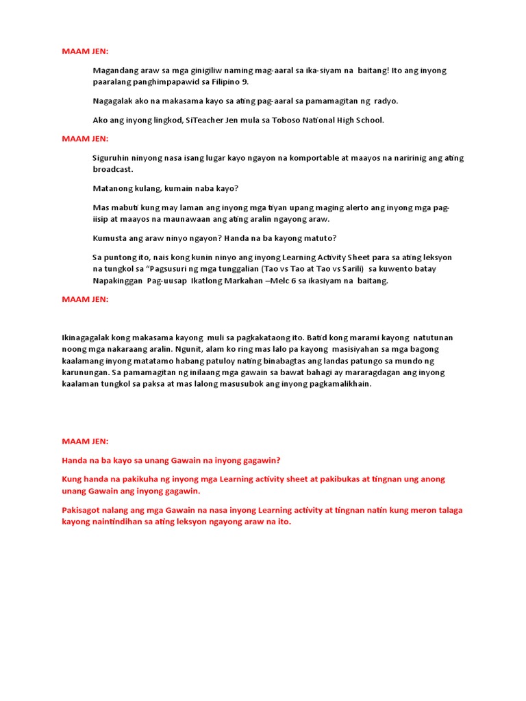 Grade 9 Script 3rd | PDF