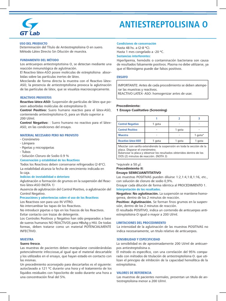 Antiestreptolisina o | PDF | Reactivo | Laboratorios