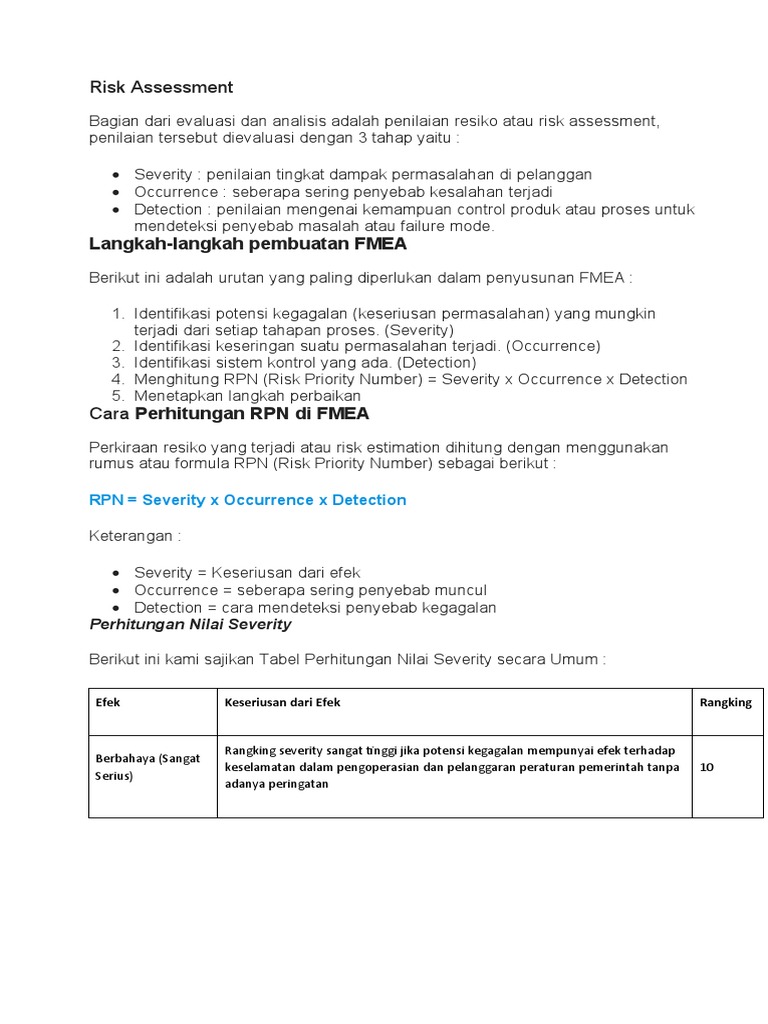 Perhitungan RPN dalam FMEA | PDF | Bisnis | Teknologi & Rekayasa