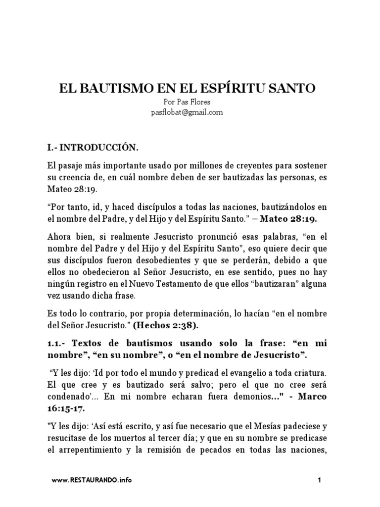 El Bautismo en el Espíritu Santo | PDF | Bautismo | espíritu Santo