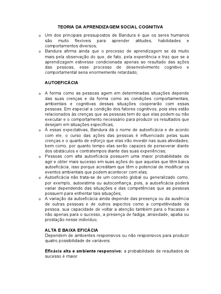 Autoeficácia e Aprendizagem Observacional | PDF | Sociologia | Aprendizado