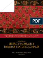 Historia de Las Literaturas en El Peru Vol 1 Literaturas Orales y Primeros Textos Coloniales