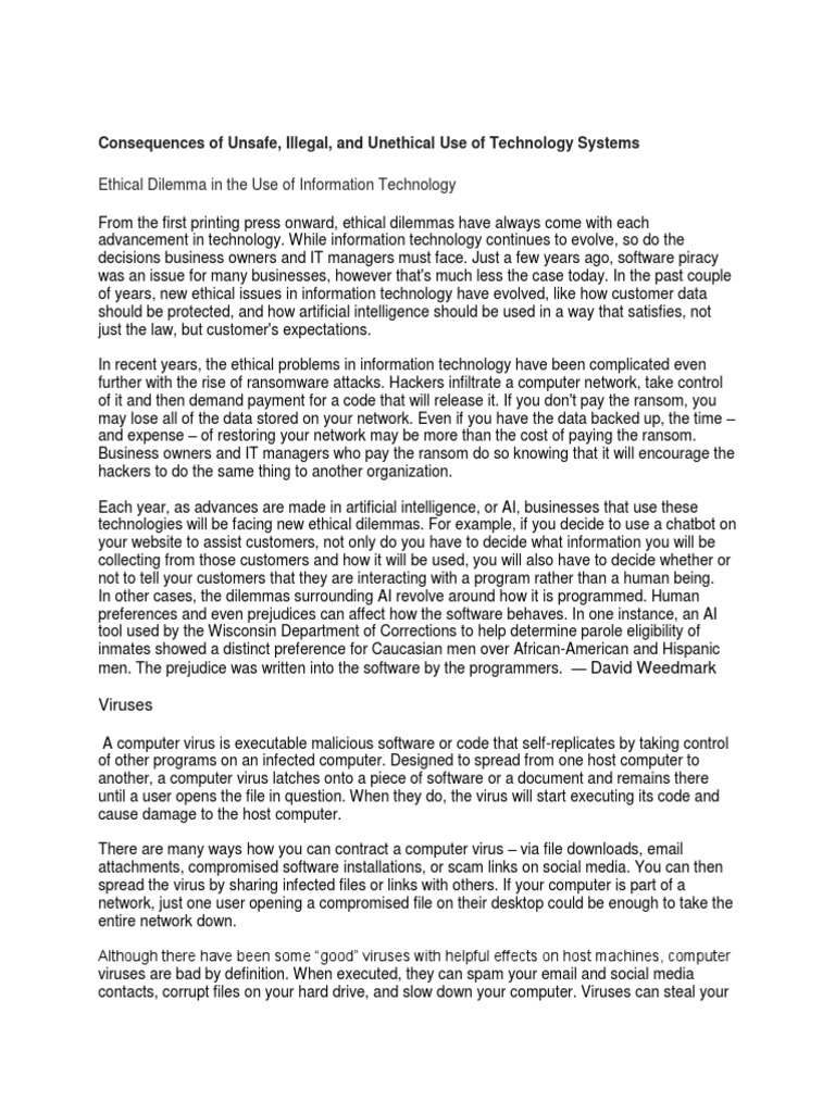 Consequences of Unsafe, Illegal, and Use of Technology