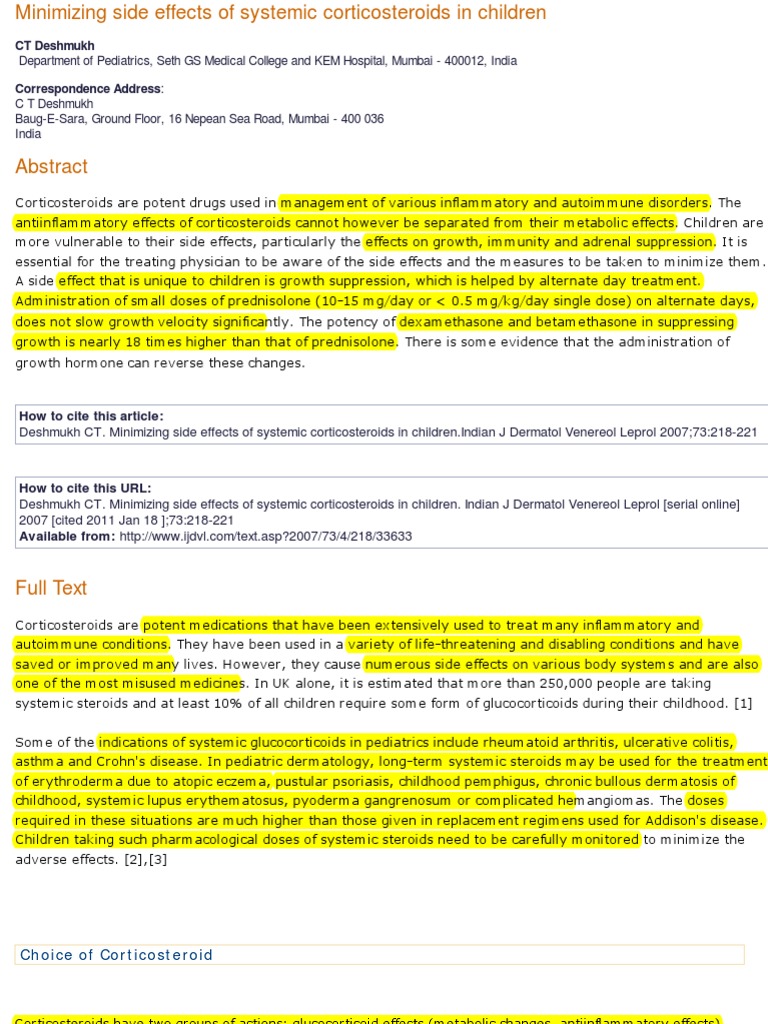 Side Effects of Systemic Corticosteroids in Children | PDF ...