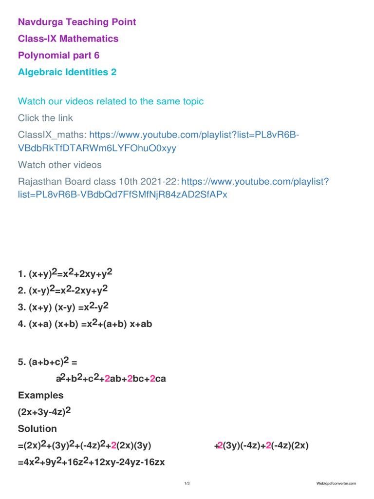 Algebraic Identities