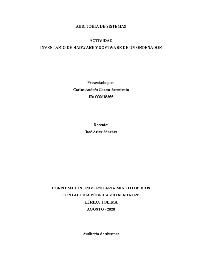 Inventario de Hardware y Software en Auditoría | PDF | Hardware de la ...
