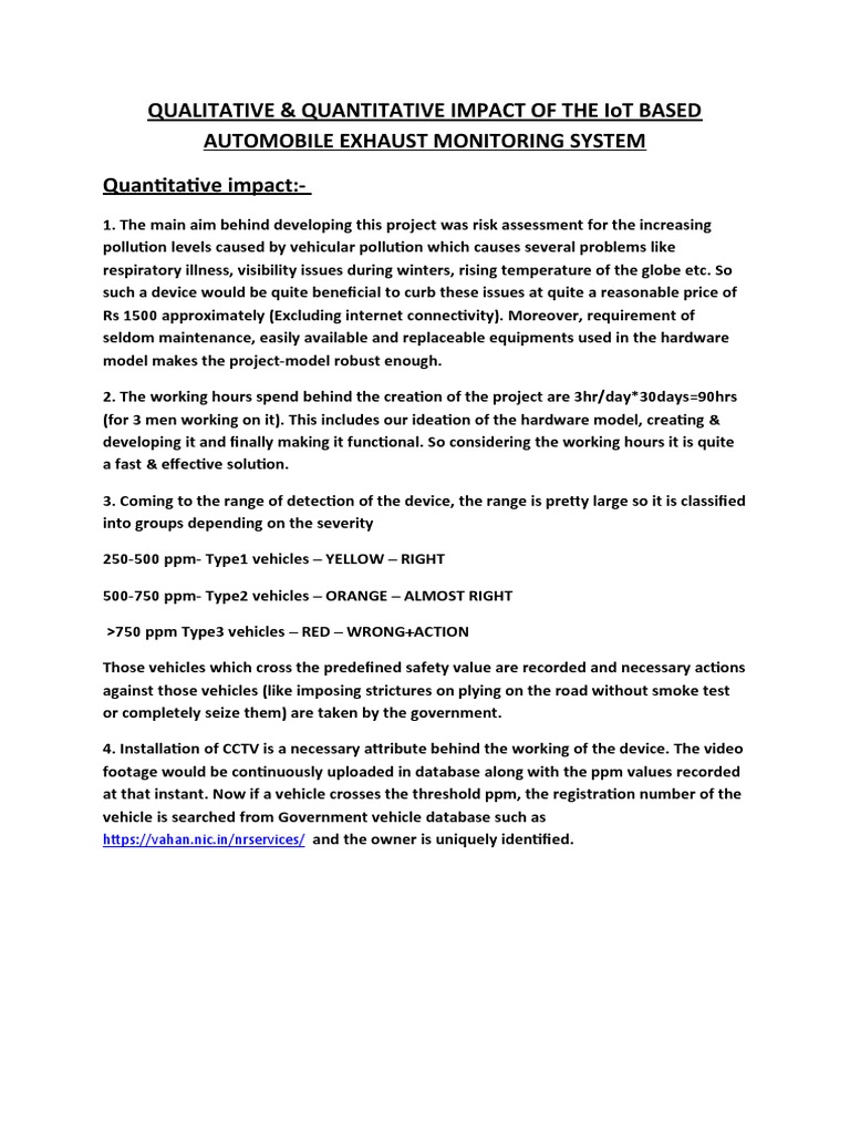 QUALITATIVE & QUANTITATIVE IMPACT OF THE IoT BASED AUTOMOBILE EXHAUST ...