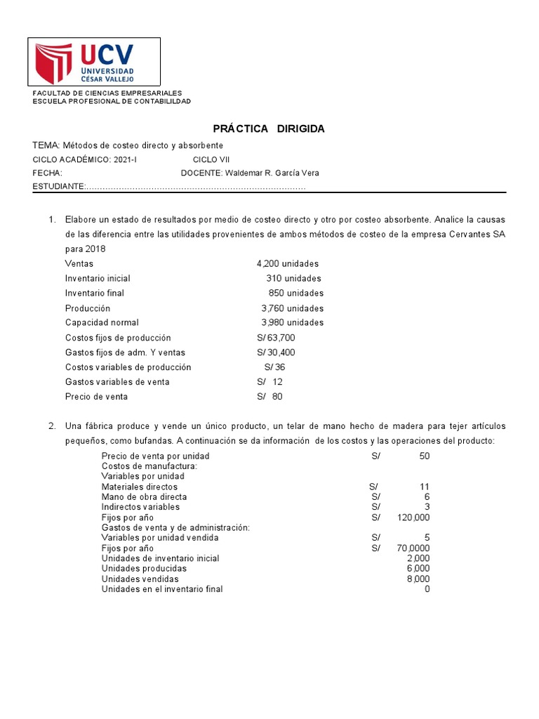 Costeo Directo vs. Absorbente en Contabilidad | PDF | Inventario ...
