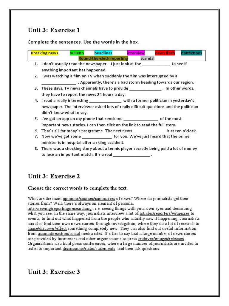 News Vocabulary and Exercises | PDF | News | Newspapers