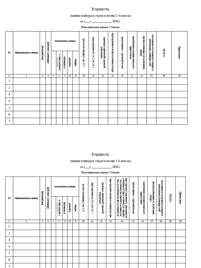 Оценочная ведомость по строевой 7-11 классы | PDF