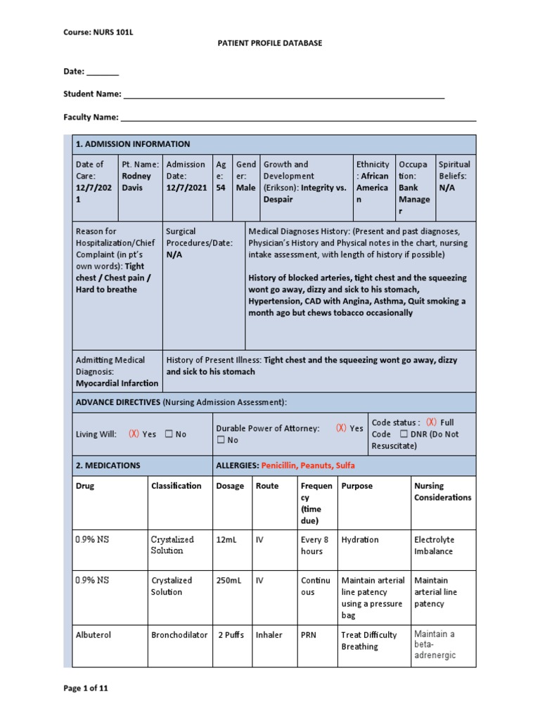 Patient Profile for Myocardial Infarction | PDF | Opioid | Physiology