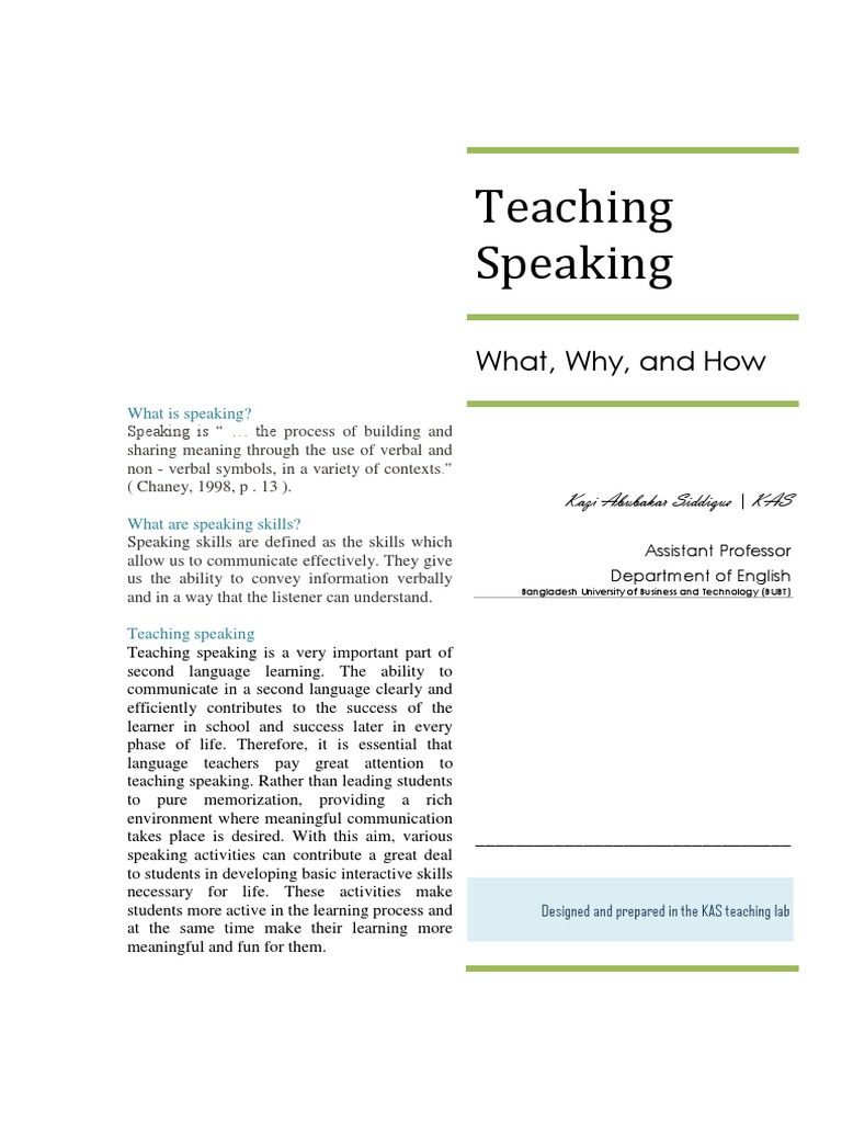 Teaching Speaking Pdf Second Language English As A Second Or