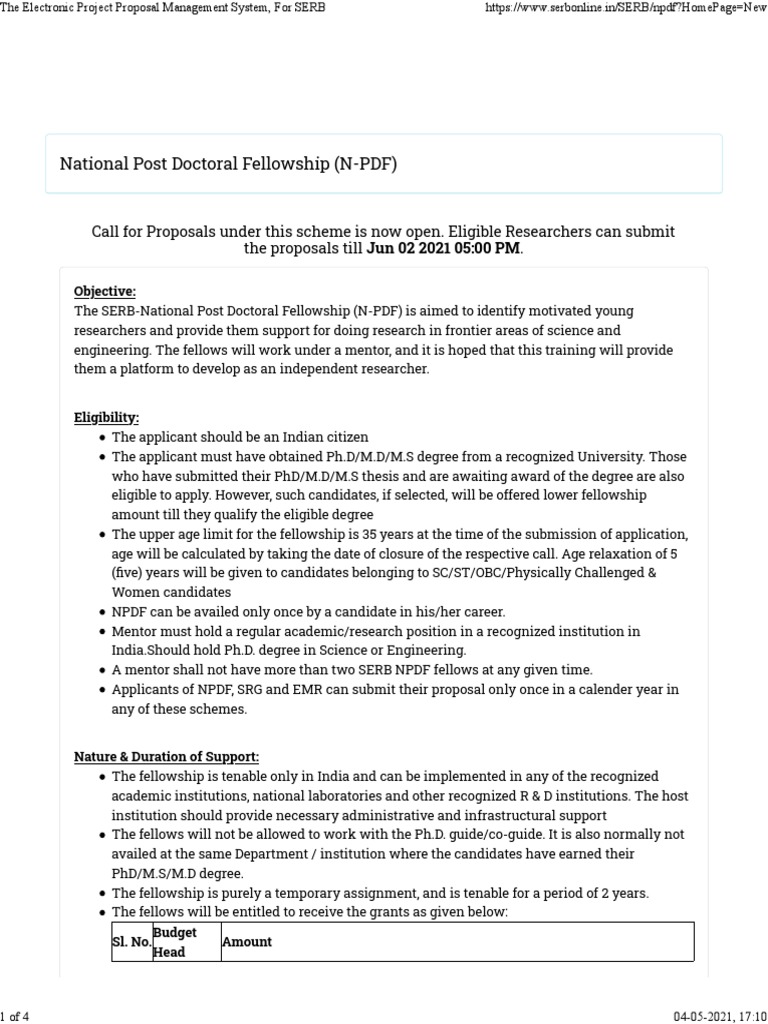 National Post Doctoral Fellowship N Pdf Pdf Doctor Of Philosophy