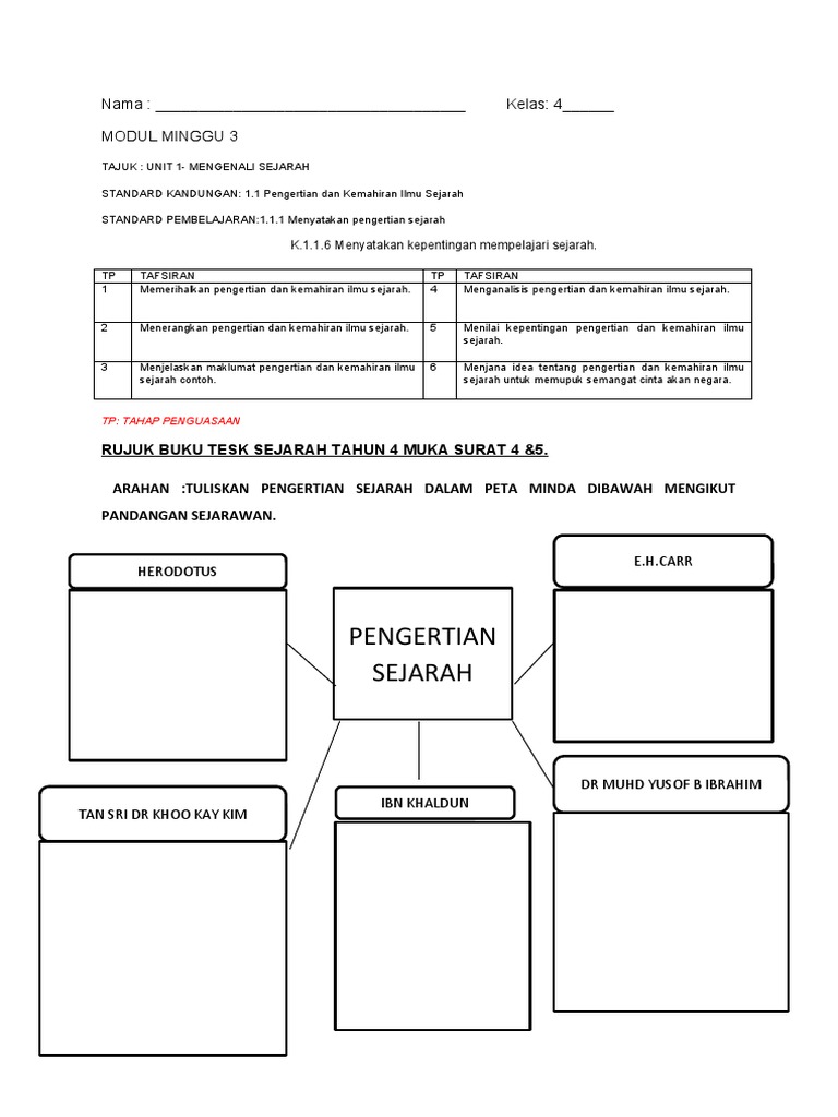 Latihan Sejarah Tahun 4 Unit 1 Pengertian Sejarah Pdf