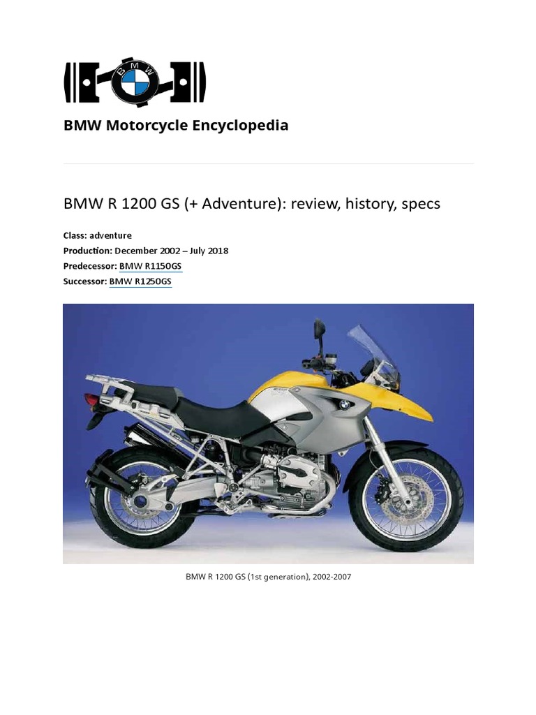 BMW R 1200 GS Adventure Specs Overview | PDF | Luxury Vehicles | Motor ...