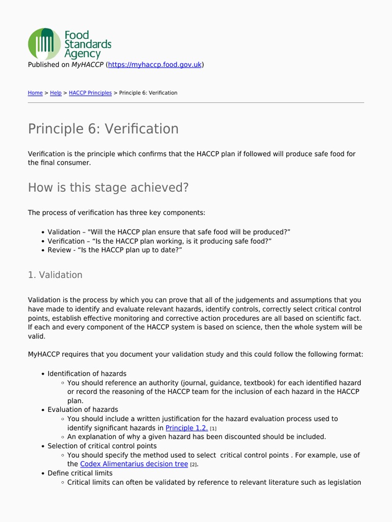 HACCP Principle 6: Verification Guide | PDF | Verification And ...