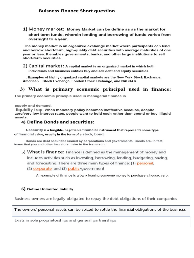 Overview of Business Finance Concepts | PDF | Financial Markets | Life ...