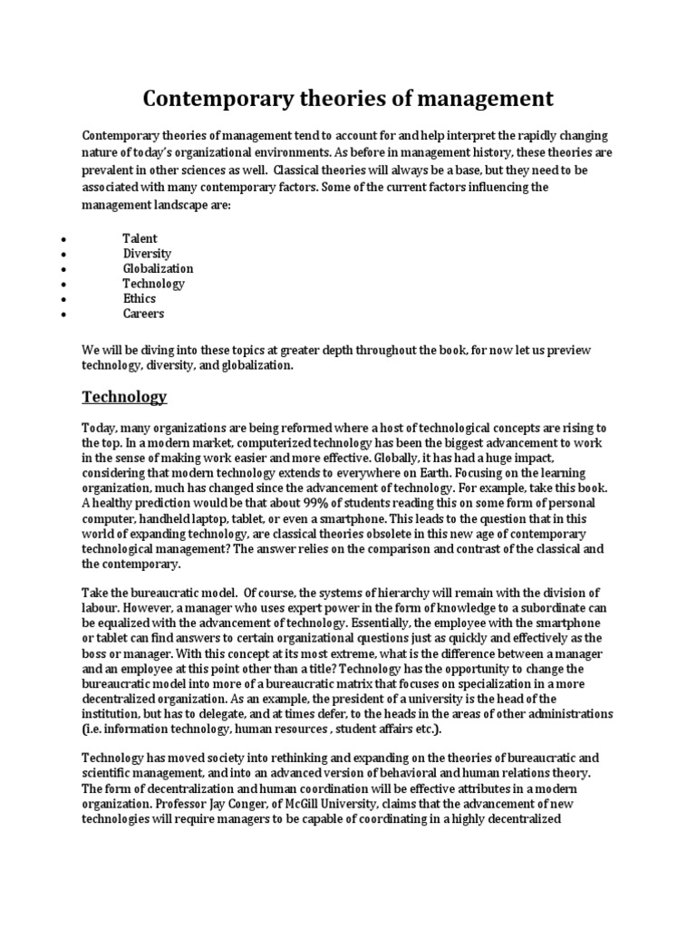 Evolution of Contemporary Management | PDF | Leadership | System
