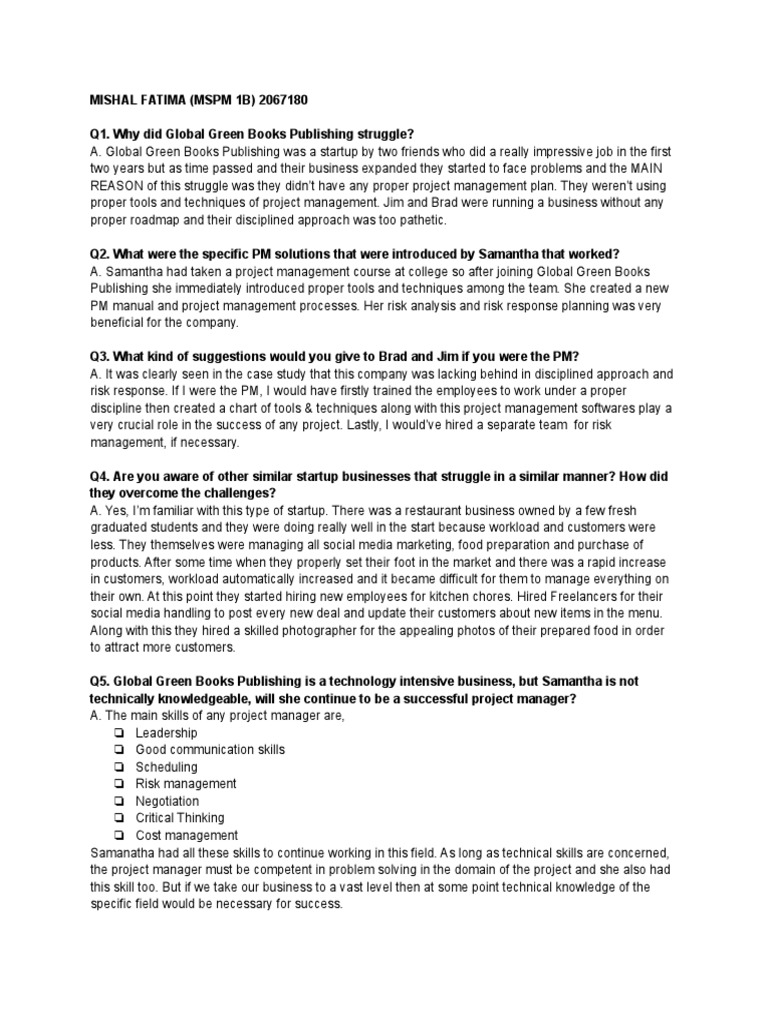 Mishal Fatima - Assignment 1 | PDF | Project Management | Business