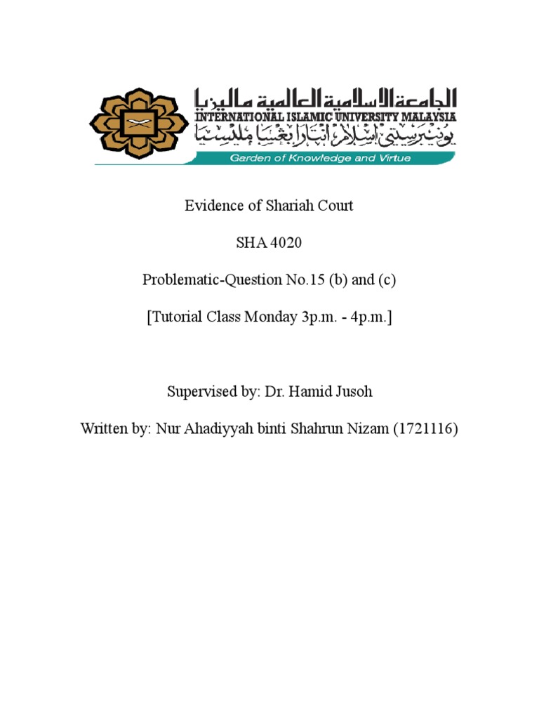 Evidence Shariah Procedure Written Assignment | PDF | Sharia | Witness