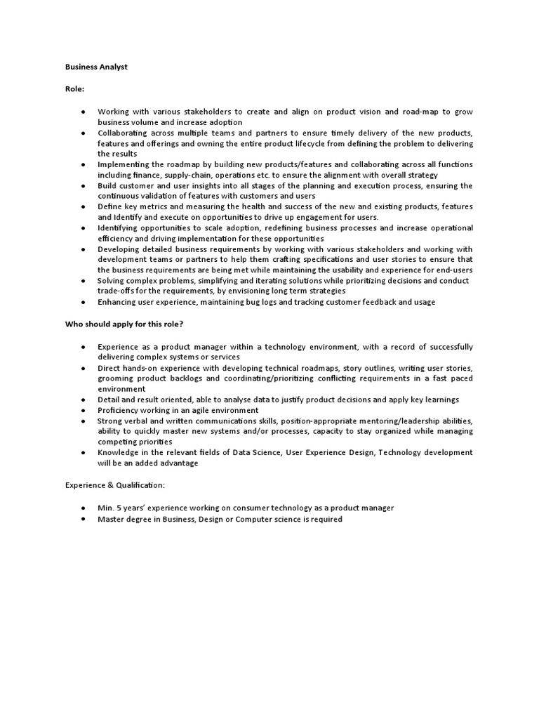 Business Analyst JD | PDF | Agile Software Development | Business