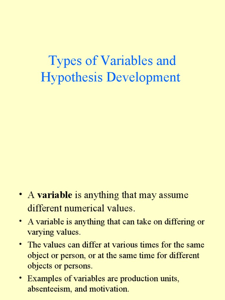 Types of Variables & Hypotheses | PDF | Dependent And Independent ...
